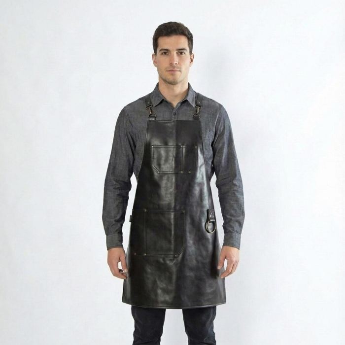 Black Leather Bartender Work Apron