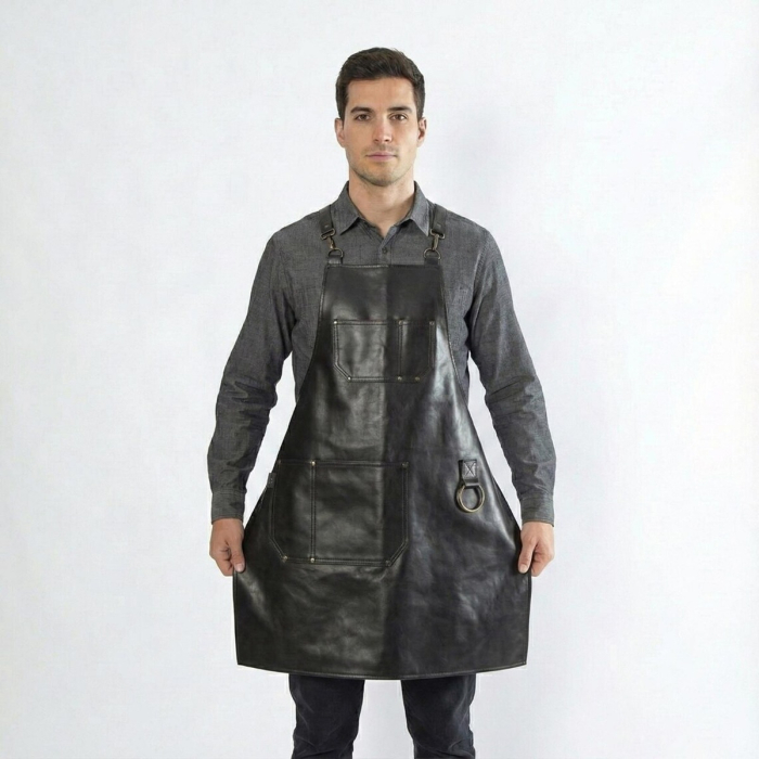 Black Leather Bartender Work Apron