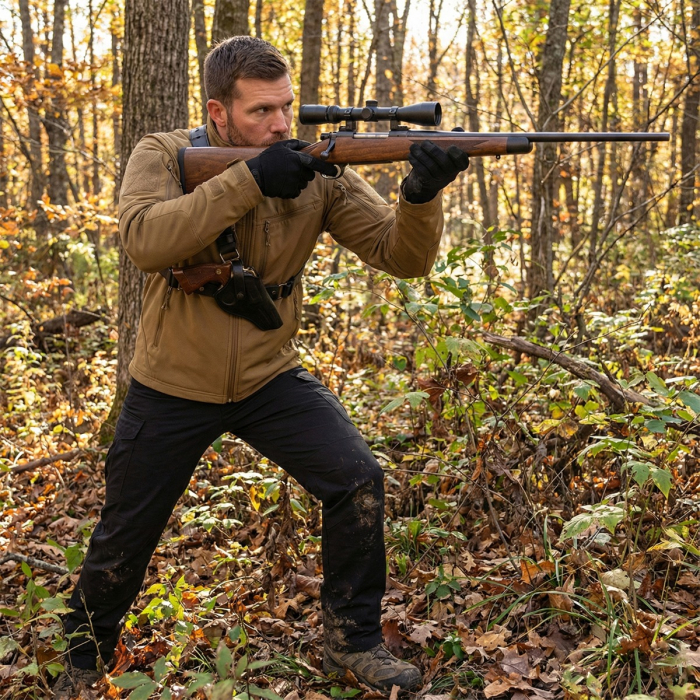 Black Leather Chest Holster With Tactical Mag Pouch