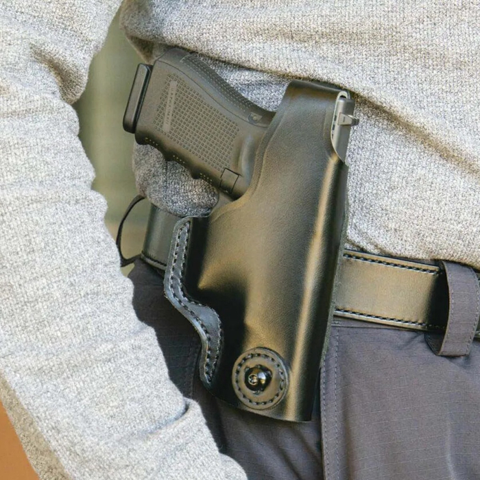 Black Leather Dual Carry IWB OWB Holster With Thumb Break