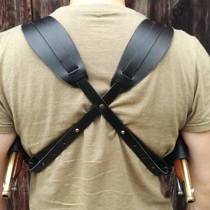 Black Leather Dual Flintlock Shoulder Holster