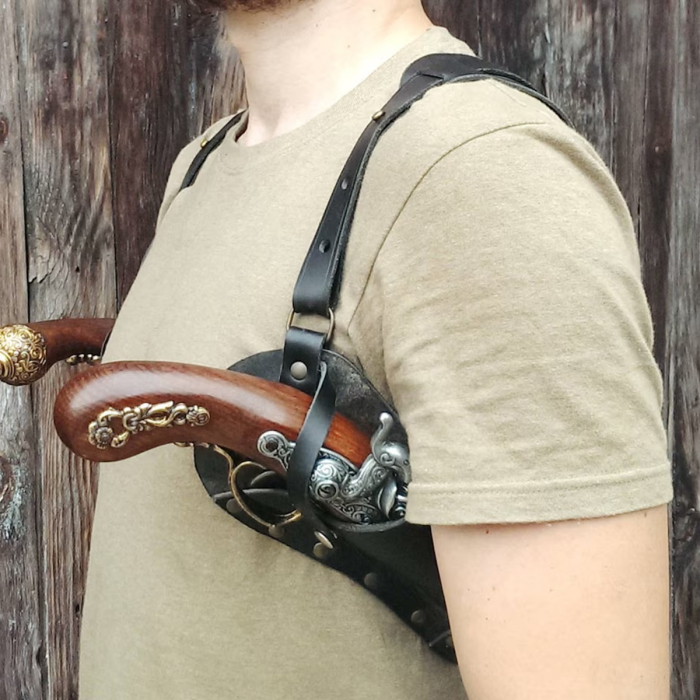 Black Leather Dual Flintlock Shoulder Holster