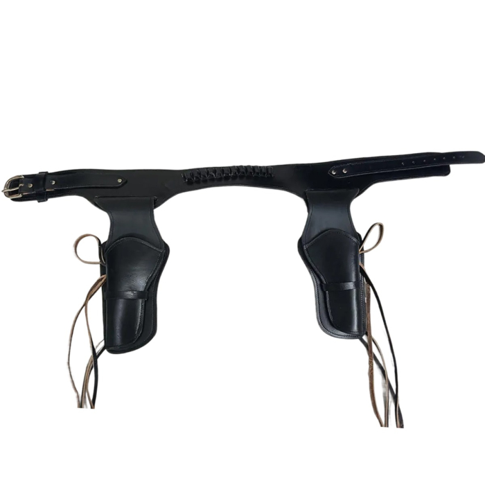 Black Leather Double Revolver Holster Belt Set