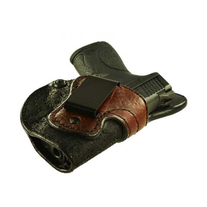 Black Leather IWB Holster With Bison Trim