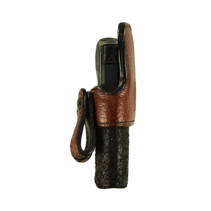 Black Leather IWB Holster With Bison Trim And Dual Snap Straps