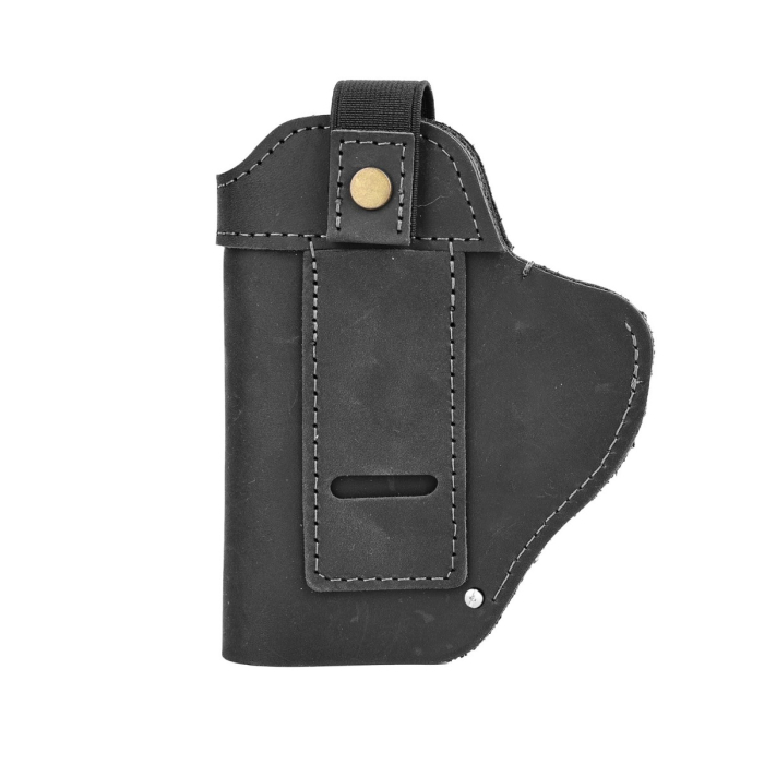 Black Leather IWB OWB Holster With Metal Clip