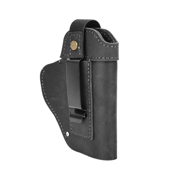 Black Leather IWB OWB Holster With Metal Clip