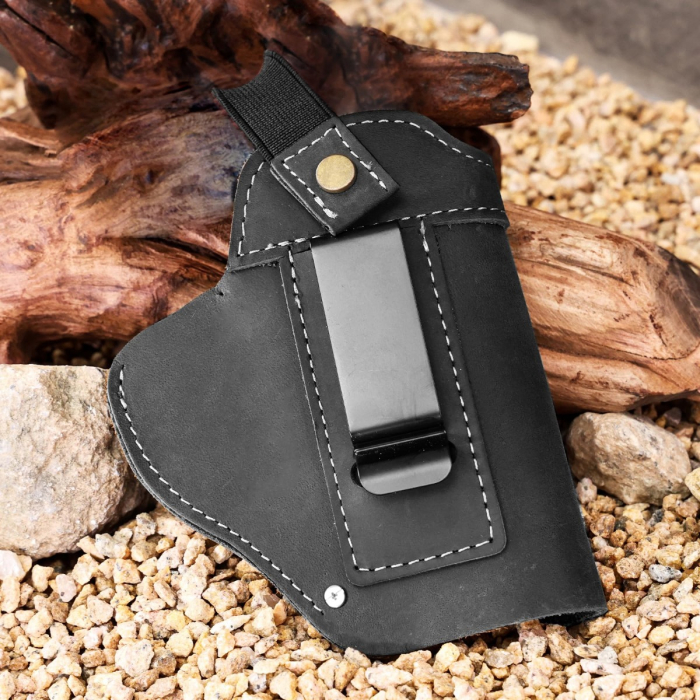 Black Leather IWB OWB Holster With Metal Clip