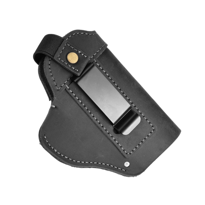 Black Leather IWB OWB Holster With Metal Clip