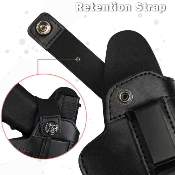 Black Leather IWB Holster With Strap Retention