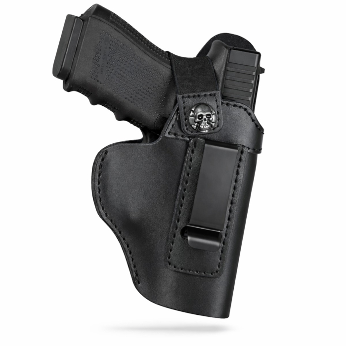 Black Leather IWB Holster With Strap Retention