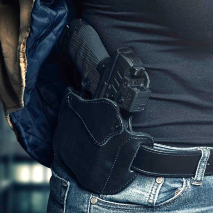 Black Leather Light Bearing OWB Holster