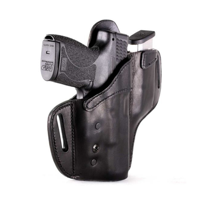 Black Leather Locking OWB Holster With Mag Pouch