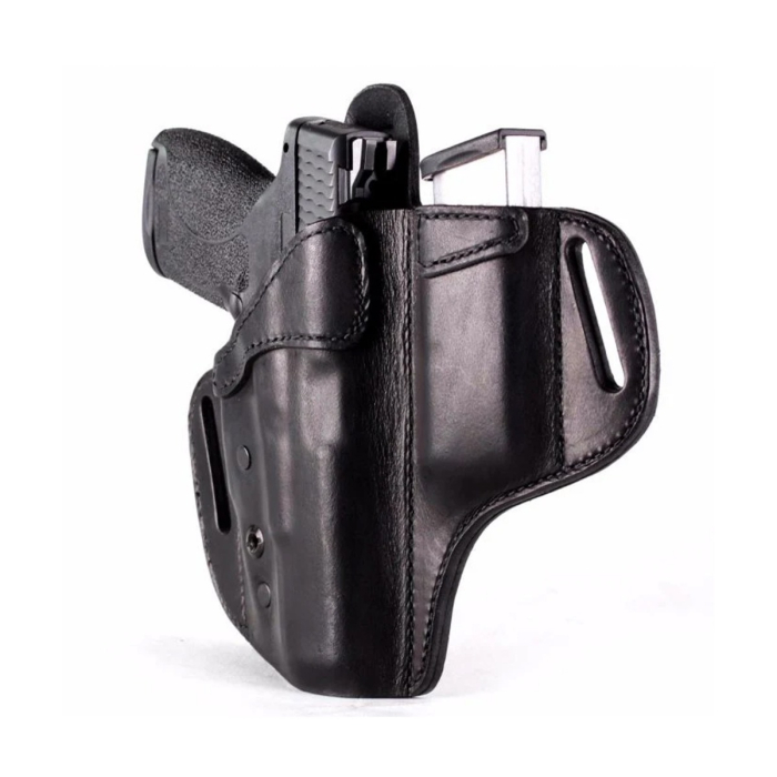 Black Leather Locking OWB Holster With Mag Pouch