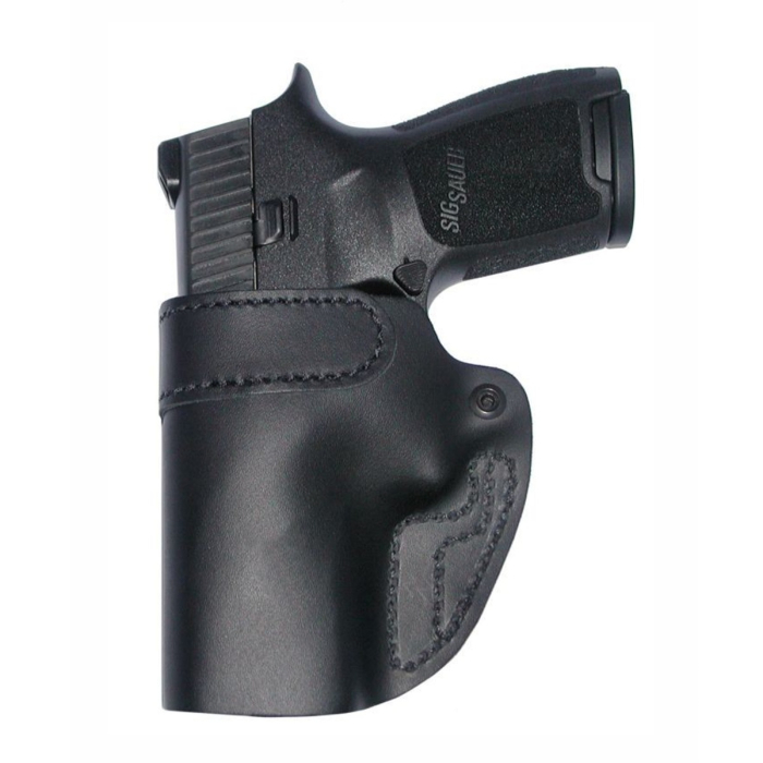 Black Leather Low Ride IWB Holster With Reverse J Clip