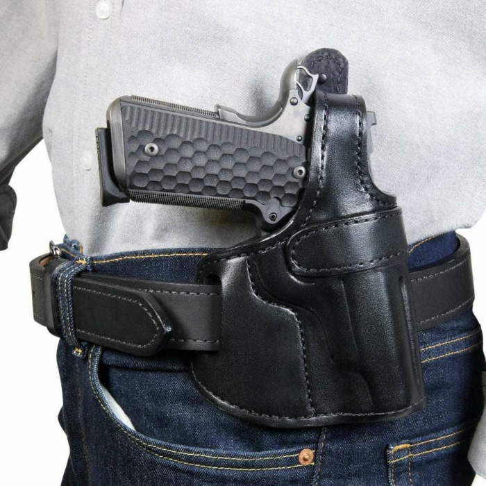 Black Leather OWB Holster With Thumb Break
