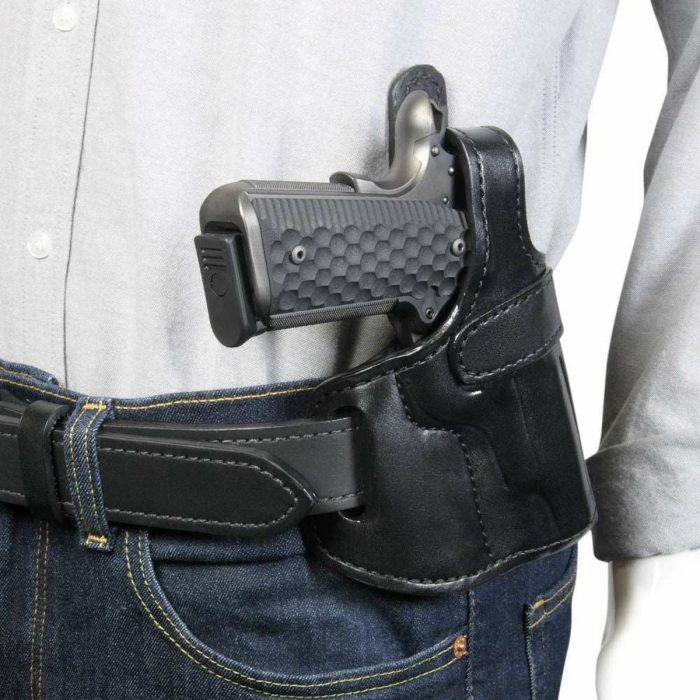 Black Leather OWB Holster With Thumb Break