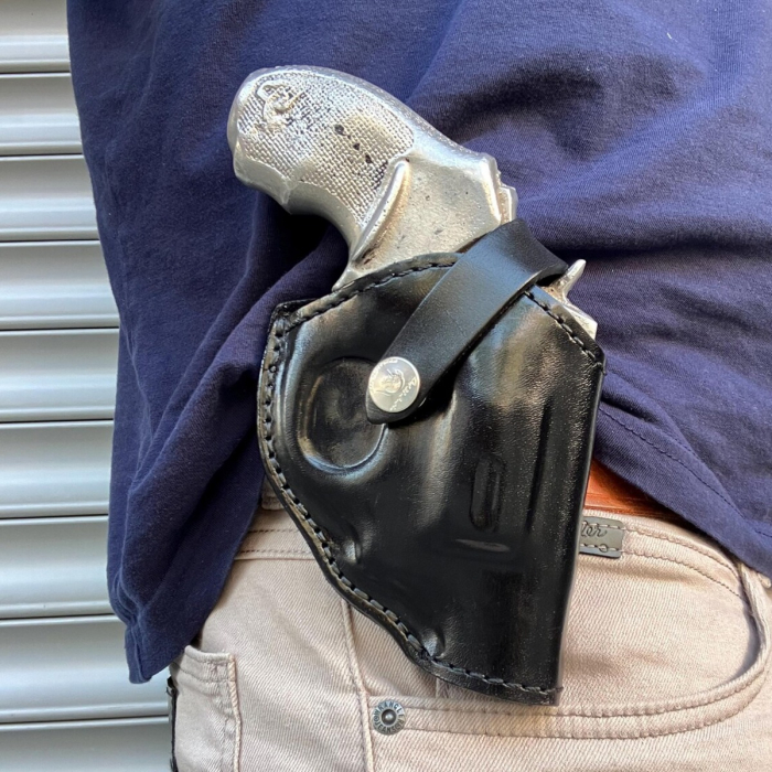 Black Leather OWB Holster With Retention Strap