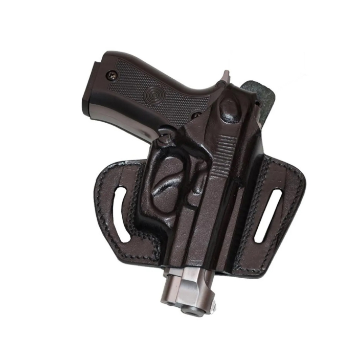 Black Leather OWB Pancake Belt Holster with Thumb Break