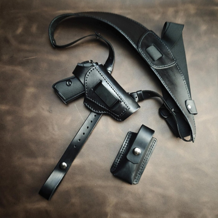 Black Leather PPK/S Shoulder Holster With Clip Pouch