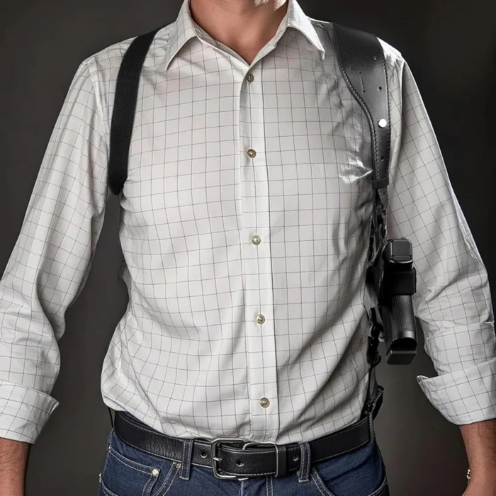 Black Leather Shoulder Holster With Mag Pouch