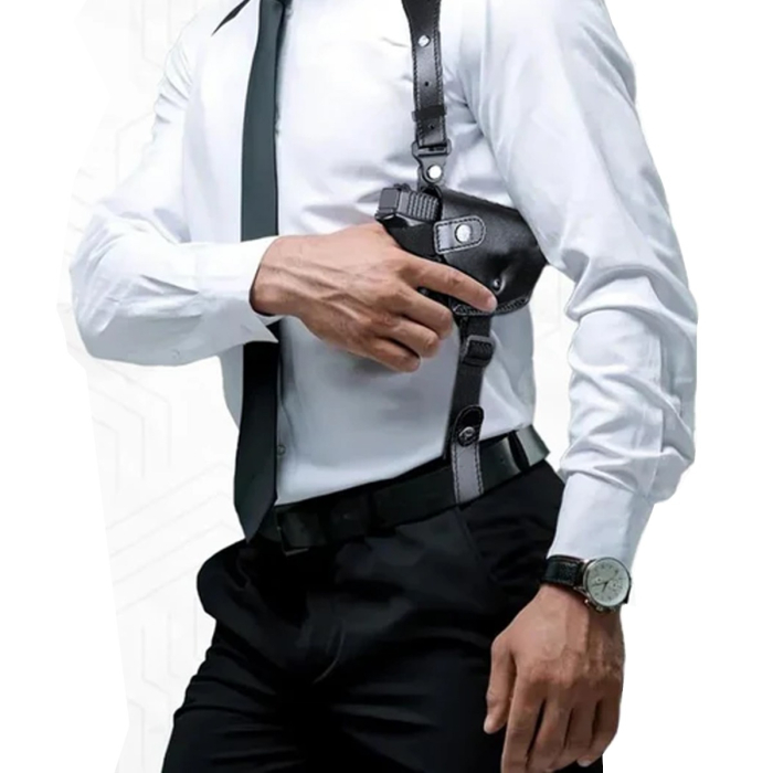 Black Leather Shoulder Holster With Mag Pouch