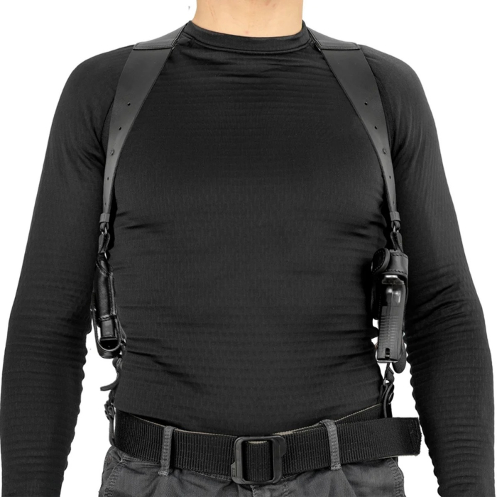 Black Leather Shoulder Holster With Mag Pouch for Glock