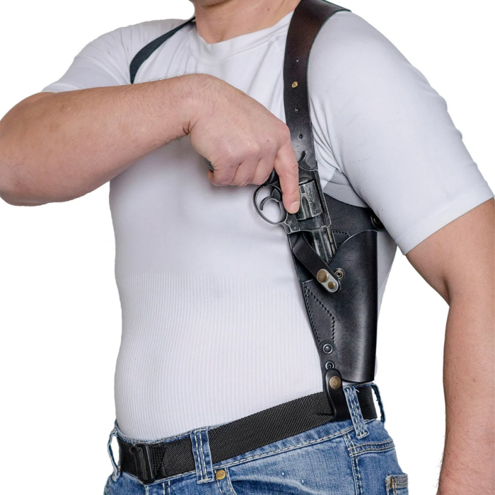 Black Leather Shoulder Holster For Revolver