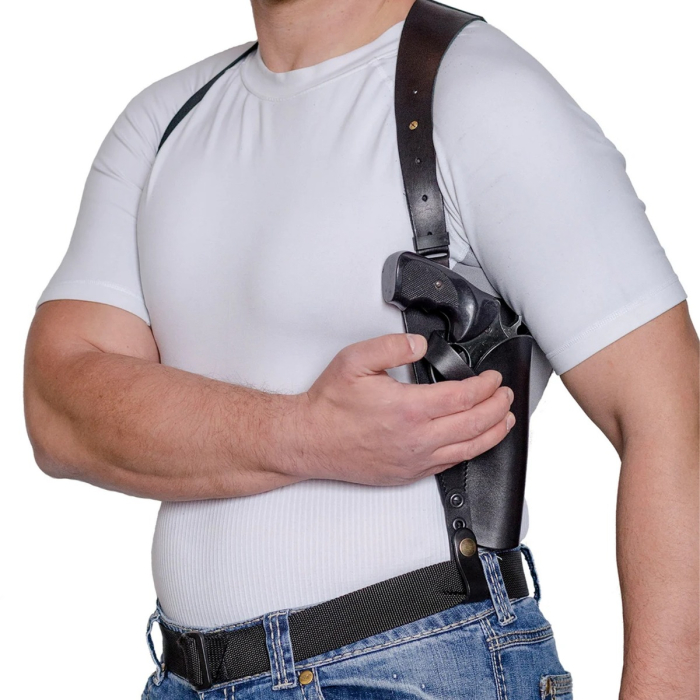 Black Leather Shoulder Holster For Revolver
