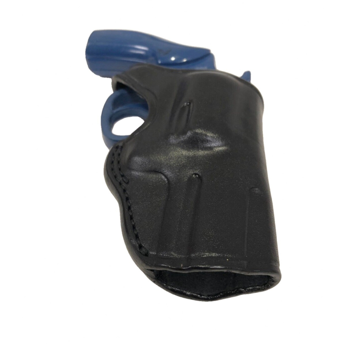 Black Leather Snub Nose Revolver Belt Holster With Retention