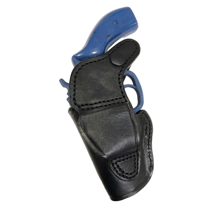 Black Leather Snub Nose Revolver Belt Holster With Retention