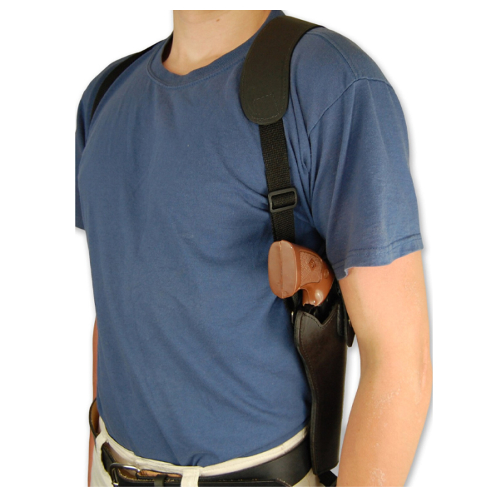 Black Leather Vertical Shoulder Holster for Revolvers – Webbing Harness