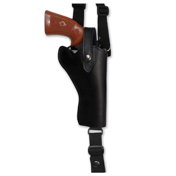 Black Leather Vertical Shoulder Holster for Revolvers – Webbing Harness