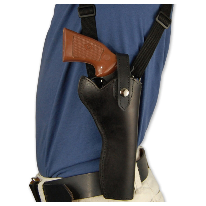 Black Leather Vertical Shoulder Holster for Revolvers – Webbing Harness