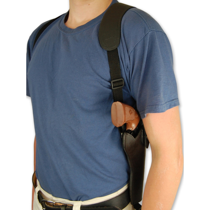 Black Leather Vertical Shoulder Holster With Speed Loader Pouch