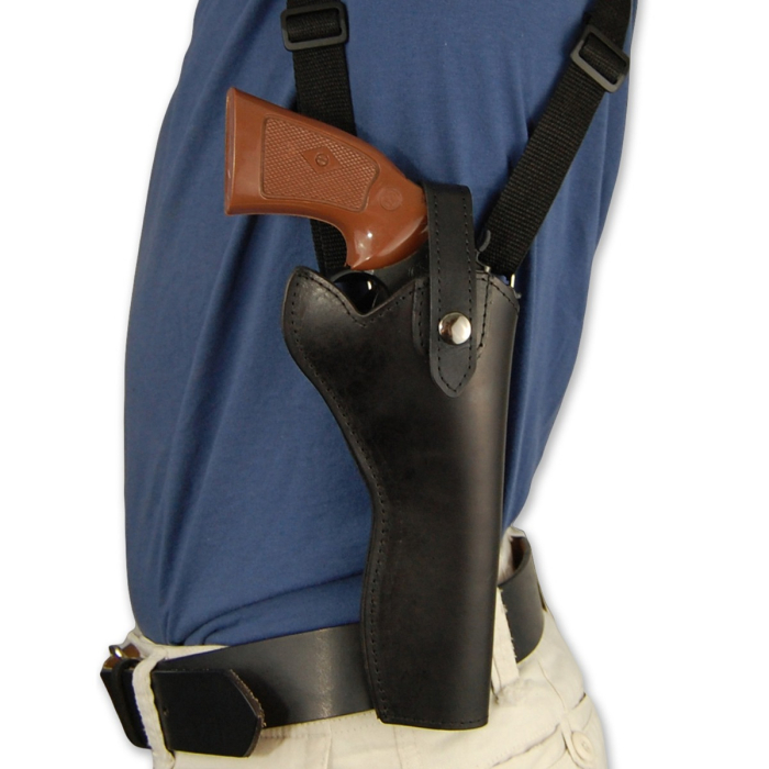 Black Leather Vertical Shoulder Holster With Speed Loader Pouch