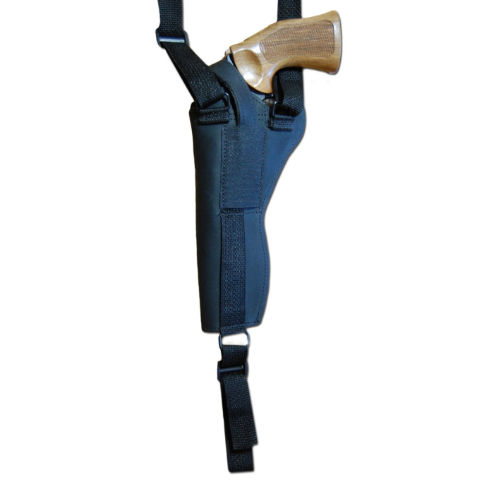 Black Leather Vertical Shoulder Holster With Speed Loader Pouch