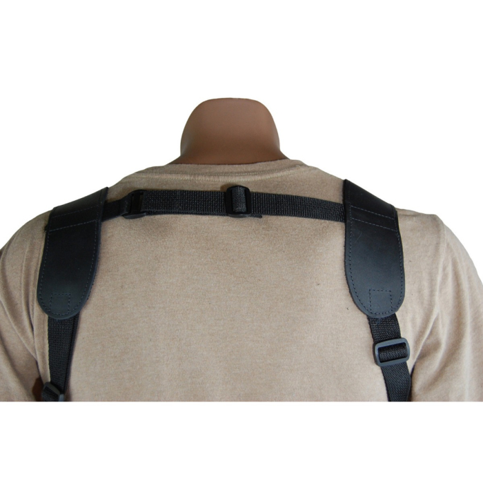 Black Leather Vertical Shoulder Holster With Speed Loader Pouch