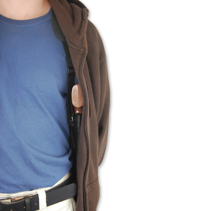 Black Leather Vertical Shoulder Holster With Speed Loader Pouch