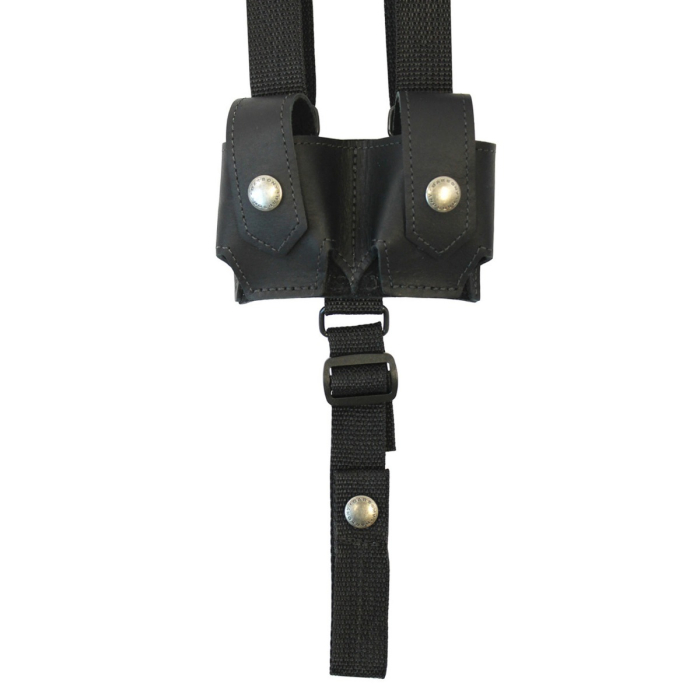 Black Leather Vertical Shoulder Holster With Speed Loader Pouch