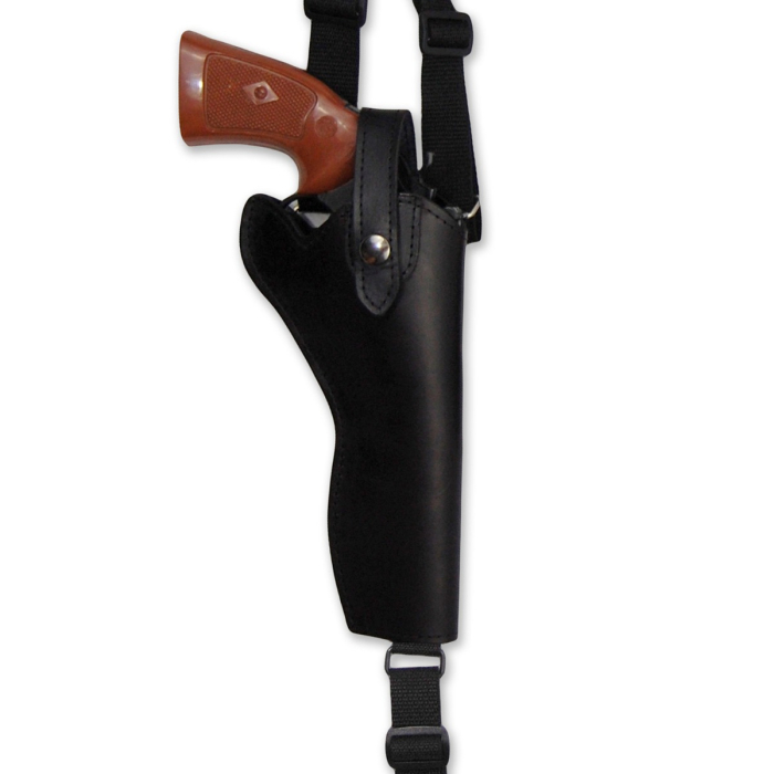 Black Leather Vertical Shoulder Holster With Speed Loader Pouch