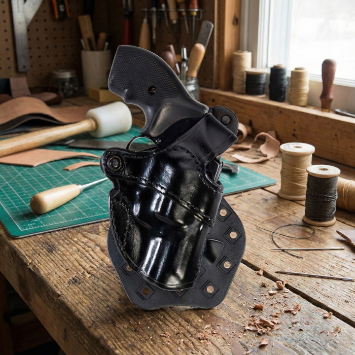 Black Open-Top Revolver Paddle Holster with Tension Screw