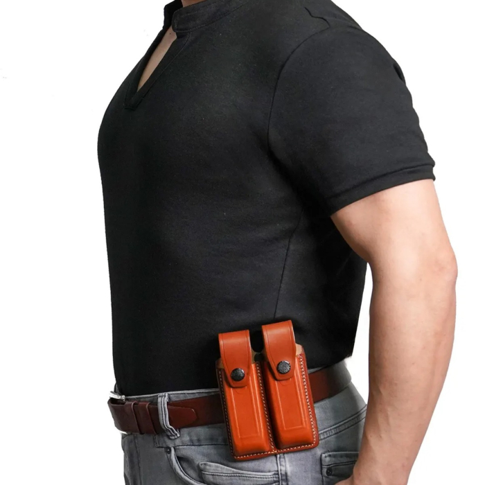Brown Leather Shoulder And Belt Holster With Double Mag Pouch