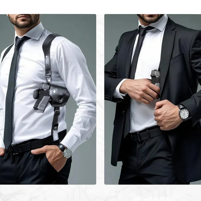 Black Leather Shoulder Holster With Mag Pouch