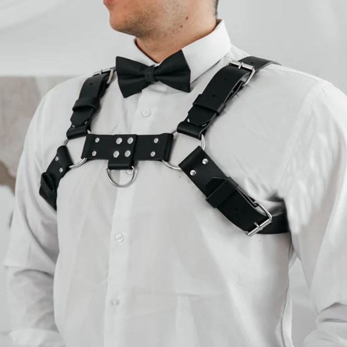 Black Bulldog Leather Chest Harness – Genuine Leather Power Strap for Men 