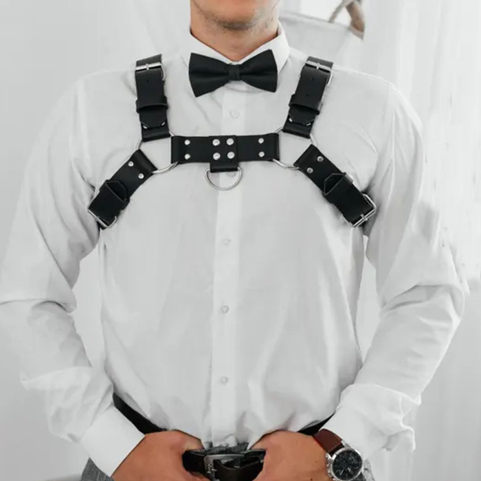 Black Bulldog Leather Chest Harness – Genuine Leather Power Strap for Men 