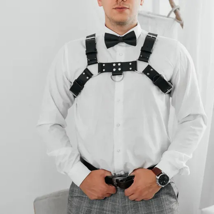 Black Bulldog Leather Chest Harness – Genuine Leather Power Strap for Men 