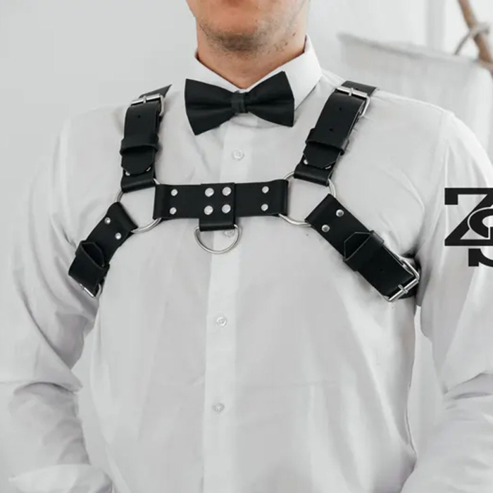 Black Bulldog Leather Chest Harness – Genuine Leather Power Strap for Men 