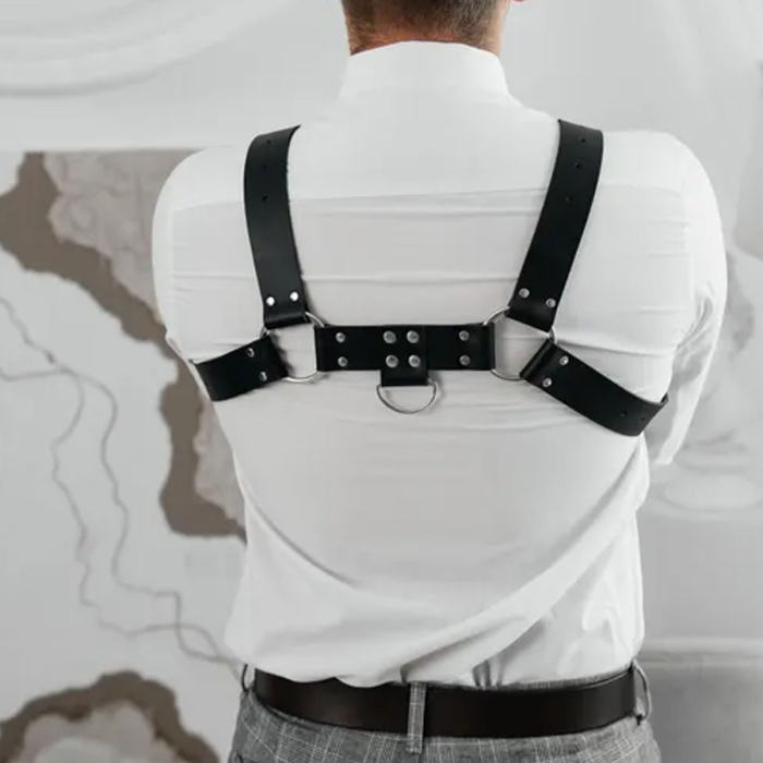 Black Bulldog Leather Chest Harness – Genuine Leather Power Strap for Men 