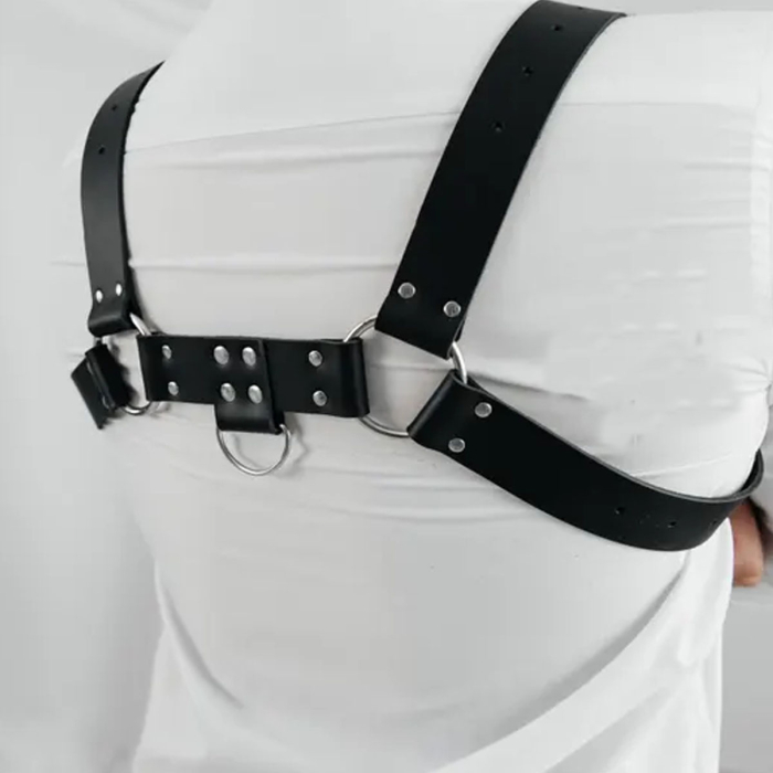 Black Bulldog Leather Chest Harness – Genuine Leather Power Strap for Men 
